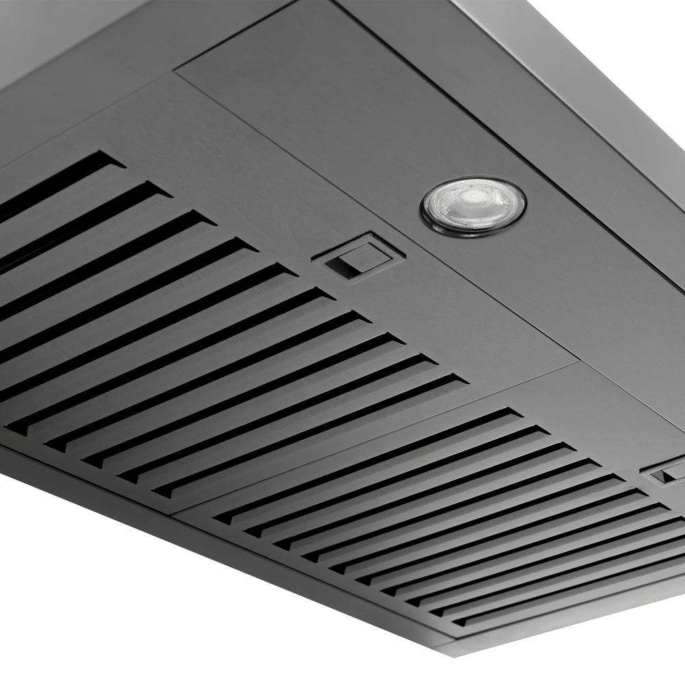 Proline PLJW 185 slim under-cabinet range hood, 600 CFM, slatted vents, light; ProlineRangeHoods.com.