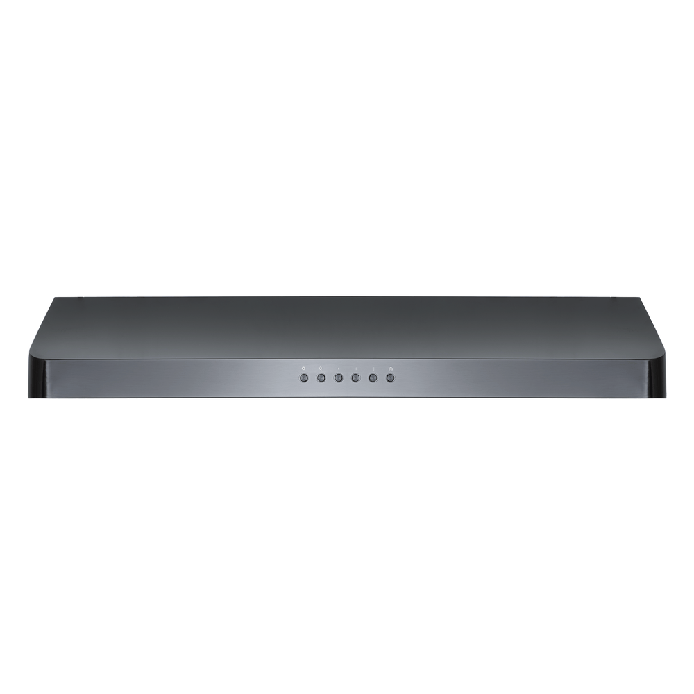 Proline PLJW 185 under-cabinet stainless steel range hood, five buttons, white background. ProlineRangeHoods.com.