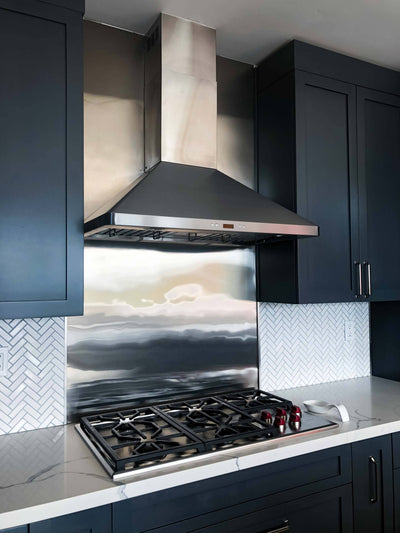Customer kitchen with the Proline PLFW 129 J - Wall-Mounted Vent Hood, 900 CFM | Stainless Steel