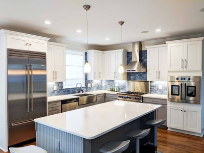 Customer kitchen with the Proline PLJW 130 - Ducted Wall-Mounted Range Hood, 900/1200 CFM | Stainless Steel Finish