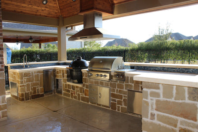 Customer kitchen with the Proline ProSI Ducted Island Range Hood, 900/1800 CFM | 430/304 Stainless Steel Finish