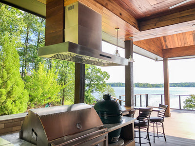 Customer kitchen with the Proline PLFW 755 - Ducted Wall-Mounted Range Hood, 1100 CFM | Stainless Steel, Outdoor Rated Finish Option