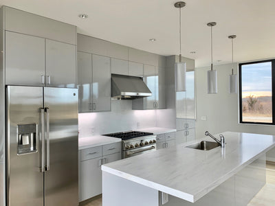 Customer kitchen with the Proline PLFW 832 - Under-Cabinet Range Hood, 1000/2000 CFM | Convertible to Ductless, Stainless Steel Finish