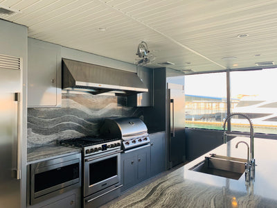 Customer kitchen with the Proline PLFW 832 - Under-Cabinet Range Hood, 1000/2000 CFM | Convertible to Ductless, Stainless Steel Finish
