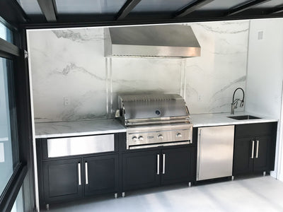 Customer kitchen with the Under-Cabinet Range Hood, Convertible to Ductless, Stainless Steel Finish, Outdoor Rated | Proline PLJW 105