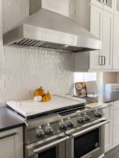 Customer kitchen with the Proline PLJW 104 - Wall-Mounted Range Hood, 1200 CFM | Stainless Steel, Outdoor Rated Finish Option