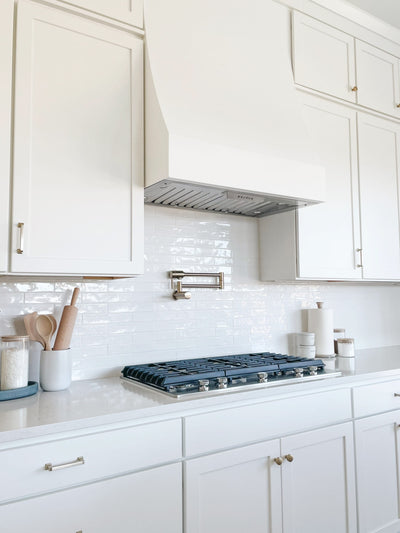 Customer kitchen with the Range Hood Insert/Liner, 15, 18 or 21 inch Deep Options, Ducted, 600/1200 CFM, Stainless Steel | Proline PLJL Hurricane