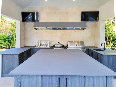 Customer kitchen with the Proline PLFW 832 - Under-Cabinet Range Hood, 1000/2000 CFM | Convertible to Ductless, Stainless Steel Finish