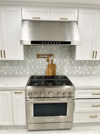 Customer kitchen with the Proline PLJW 102 - Under Cabinet Range Hood, 1000 CFM | Convertible to Ductless, Premium Stainless Steel