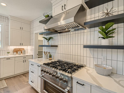 Customer kitchen with the Proline PLJW 108  - Under Cabinet Range Hood, 1000/2000 CFM | Convertible to Ductless, Premium Stainless Steel