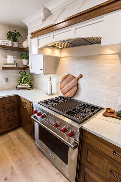 Customer kitchen with the Range Hood Insert/Liner, 15, 18 or 21 inch Deep Options, Ducted, 600/1200 CFM, Stainless Steel | Proline PLJL Hurricane