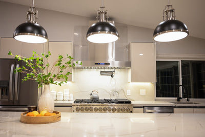Customer kitchen with the Proline PLFW 755 - Ducted Wall-Mounted Range Hood, 1100 CFM | Stainless Steel, Outdoor Rated Finish Option