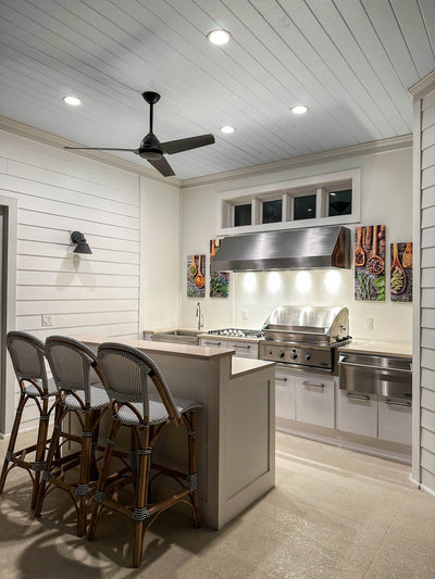 Customer kitchen with the Under-Cabinet Range Hood, Convertible to Ductless, Stainless Steel Finish, Outdoor Rated | Proline PLJW 105