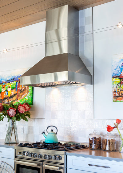 Customer kitchen with the Proline PLJW 104 - Wall-Mounted Range Hood, 1200 CFM | Stainless Steel, Outdoor Rated Finish Option