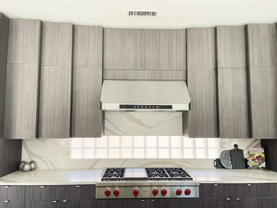 Customer kitchen with the Proline PLJW 101 - Ducted Under-Cabinet Range Hood, 1000/2000 CFM | Stainless Steel Finish