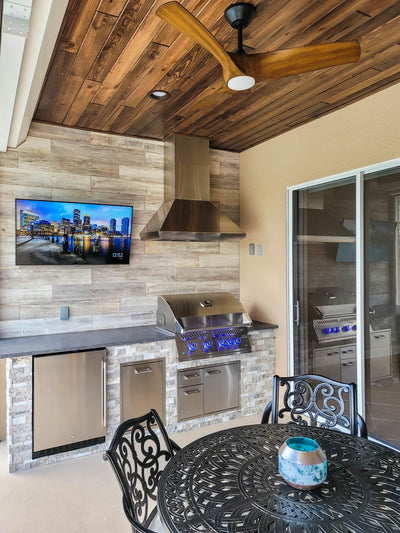 Customer kitchen with the Proline PLJW 109 WC - Ducted Wall-Mounted Range Hood, 1200 CFM | Stainless Steel Finish, Outdoor Rated