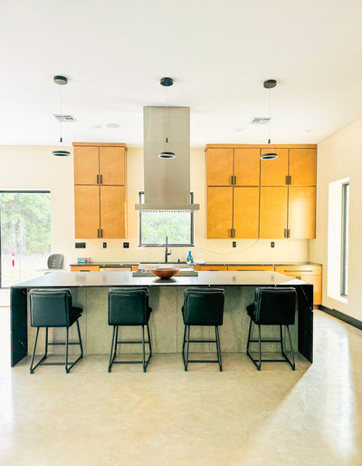 Customer kitchen with the Proline PLFI 750 - Island Range Hood, 1100 CFM | Stainless Steel Finish