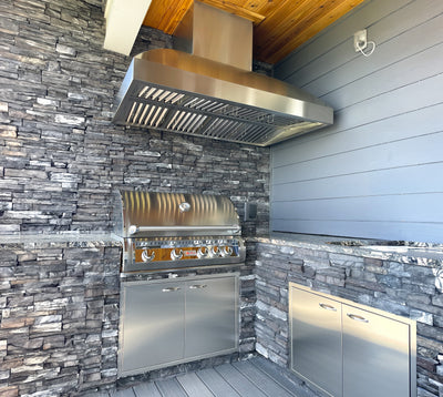 Customer kitchen with the Wall Mounted Range hood, Ducted, 2000 CFM, Thick 304 Stainless Steel | PLGW WC BBQ Pro