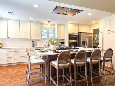 Customer kitchen with the Proline PLFI - 42-Inch Ceiling Flush Mount Range Hood, 1200 CFM | Stainless Steel Finish
