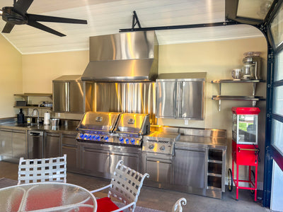 Customer kitchen with the Proline PLJW 109 - Wall-Mounted Range Hood, 1000/2000 CFM | Convertible to Ductless, Stainless Steel Finish, Outdoor Rated