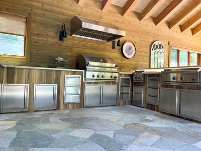 Customer kitchen with the Outdoor Vent Hood Exclusively for BBQ or Grilling, 2000 CFM, Thick 304 Stainless Steel | PLGW BBQ Ultra UC