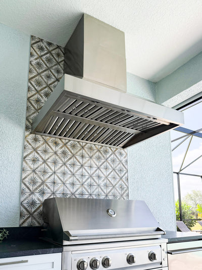 Customer kitchen with the Wall Mounted Range hood, Ducted, 2000 CFM, Thick 304 Stainless Steel | PLGW WC BBQ Ultra