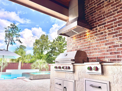 Customer kitchen with the Proline PLJW 104 - Wall-Mounted Range Hood, 1200 CFM | Stainless Steel, Outdoor Rated Finish Option