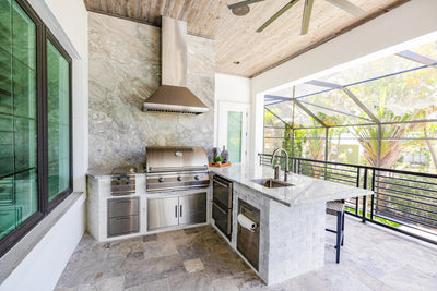 Customer kitchen with the Proline PLJW 109 WC - Ducted Wall-Mounted Range Hood, 1200 CFM | Stainless Steel Finish, Outdoor Rated