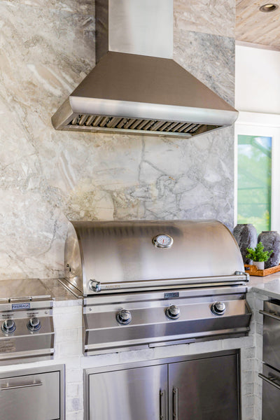 Customer kitchen with the Proline PLJW 109 WC - Ducted Wall-Mounted Range Hood, 1200 CFM | Stainless Steel Finish, Outdoor Rated