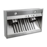 ProlineRangeHoods.com PLGL PROV Outdoor Range Hood Insert (28"–58", 430/304 SS), buttons, lights, angled vents for BBQ.