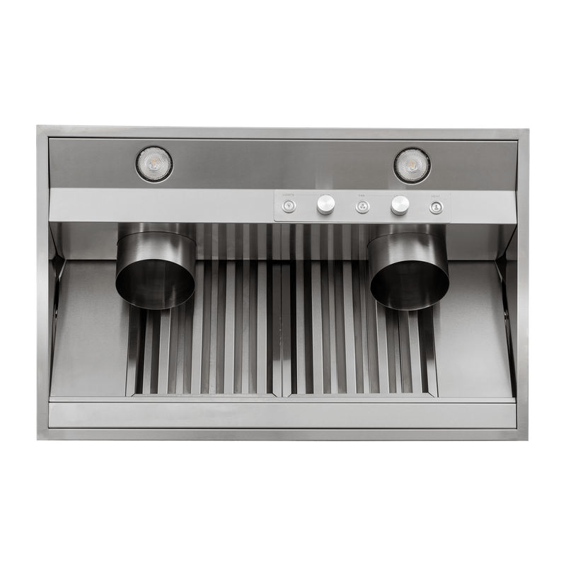 PLGL PROV Outdoor Range Hood Insert, 28"–58", 430/304 SS, dual vents, controls, lights—see ProlineRangeHoods.com.