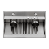 PLGL PROV Outdoor Range Hood Insert, 28"–58", 430/304 SS, dual vents, controls, lights—see ProlineRangeHoods.com.