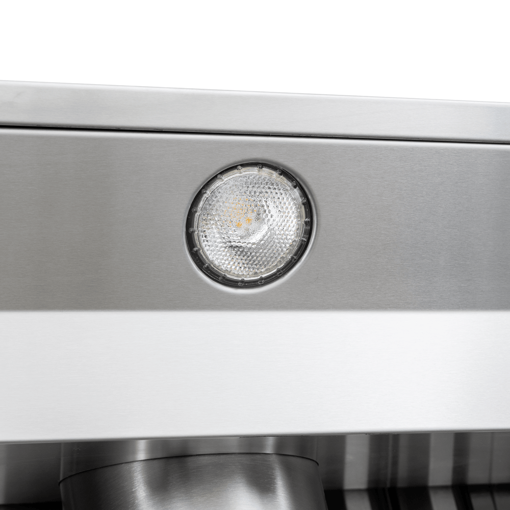 Close-up of Proline Range Hoods PLGL PROV Insert, modern stainless design in BBQ hood. ProlineRangeHoods.com.