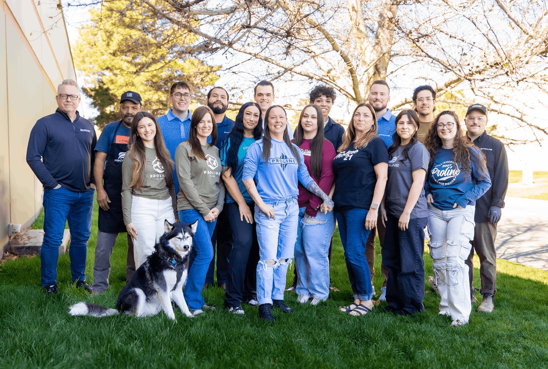 Group of people smiling for team picture