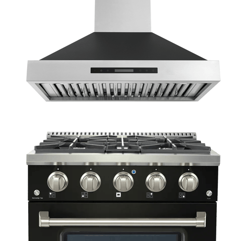 Proline PLSR 30" All-Gas Range (Matte Black) + PLSW King Air Wall-Mounted Range Hood (Matte Black) 30" Bundle — Save 10%