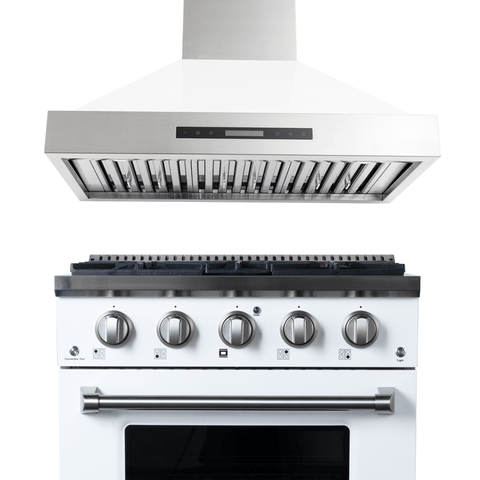 Proline PLSR 30" All-Gas Range (Glossy White) + PLSW King Air Wall-Mounted Range Hood (Glossy White) 30" Bundle — Save 10%