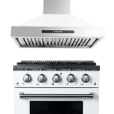 Proline PLSR 30" Range & PLSW King Air Hood in Glossy White, save 10% bundle at ProlineRangeHoods.com on white background.