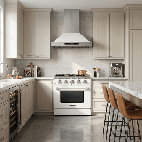 Proline PLSR 30" All-Gas Range (Glossy White) + PLSW King Air Wall-Mounted Range Hood (Glossy White) 30" Bundle — Save 10%