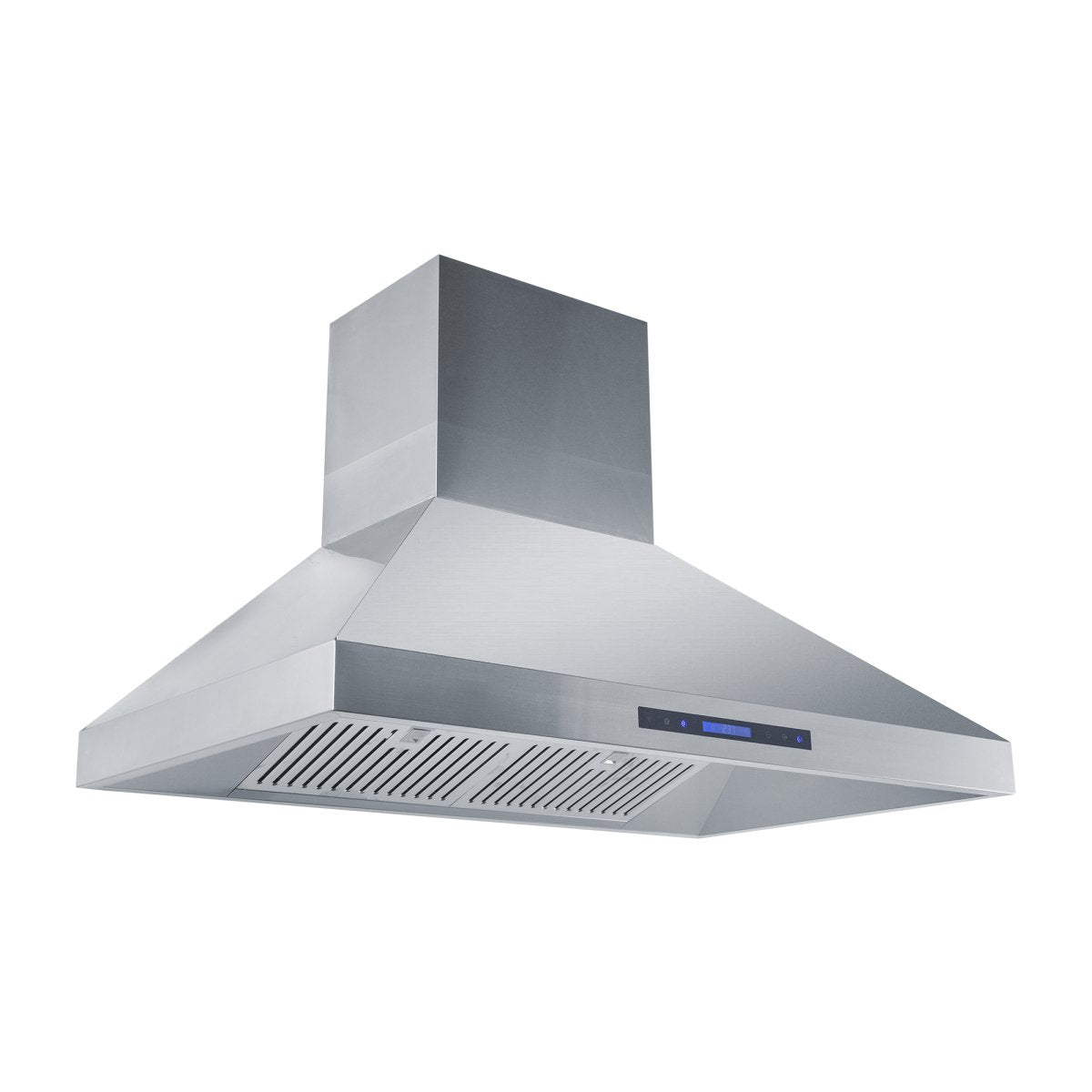 The PLSW ProS 48'' Wall-Mounted Range Hood in Brushed 430 SS by ProlineRangeHoods.com features a sleek design and 1200 CFM dual blower.