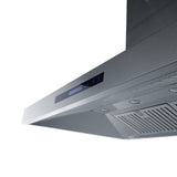 The New PLSW ProS 48" Wall-Mounted Range Hood from ProlineRangeHoods.com features a digital control panel, built-in lights, and a sleek design.