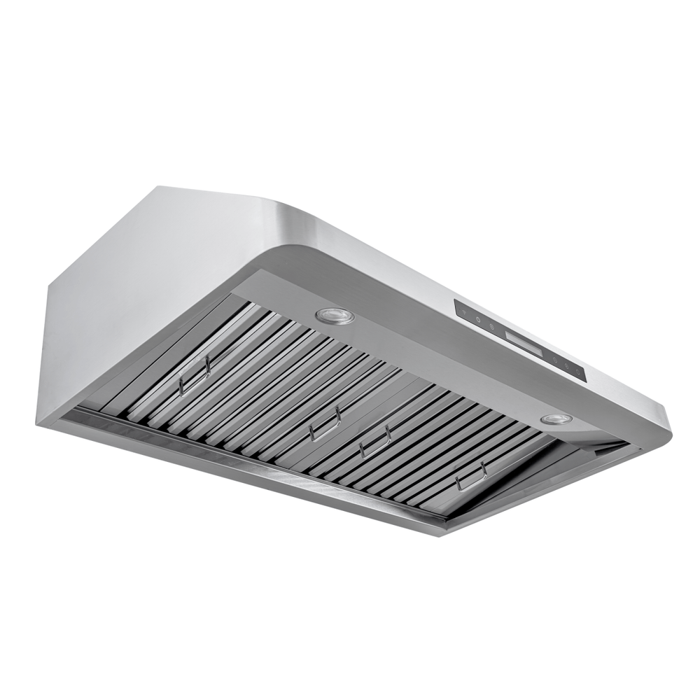 Proline PLJW 120 stainless under cabinet range hood w/ lights, vent filters, 900/1800 CFM. ProlineRangeHoods.com.