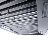 The PLSW 755FSCU Wall Mount Range Hood by ProlineRangeHoods.com features a modern design and 550 CFM ventilation.