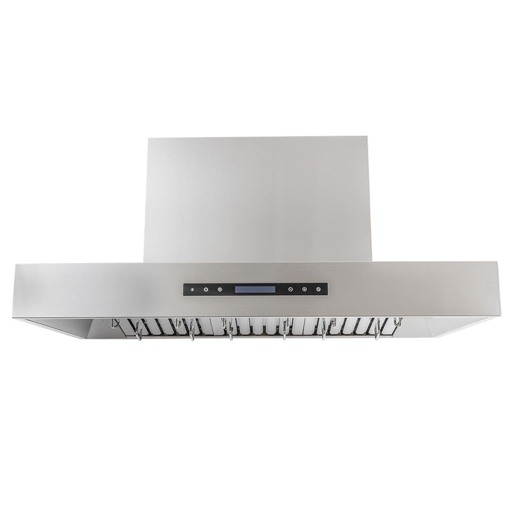 The Proline Range Hoods 54-60-inch Island Range Hood (Proline PLFI 755) on ProlineRangeHoods.com features a digital control panel and dual motors.