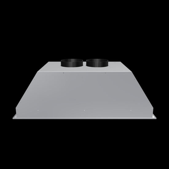 Rear view of a Proline PLGL Classic Range Hood Insert with dual circular vents on a stainless steel body