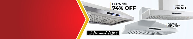 Three stainless steel kitchen range hoods on sale up to 77% off, Dream Home Series at ProlineRangeHoods.com.