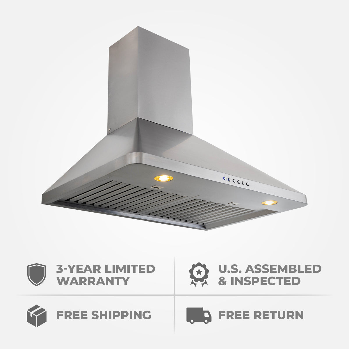 The Proline Range Hoods PLJW 129 Indoor/Outdoor Wall-Mounted Range Hood at ProlineRangeHoods.com features a stainless steel finish, powerful 900 CFM blower, quiet operation, and built-in lights. It comes with a 3-year limited warranty, free shipping, and free returns. Available in sizes ranging from 24 to 36 inches.

Here's an alternate version under 120 characters:
Check out the Proline PLJW 129 Range Hood at ProlineRangeHoods.com: Stainless steel, 900 CFM blower, quiet & built-in lights!