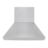 A sleek Island Range Hood by ProlineRangeHoods.com, stainless steel finish, dual motors, model PLJI 109 with 1200 CFM.