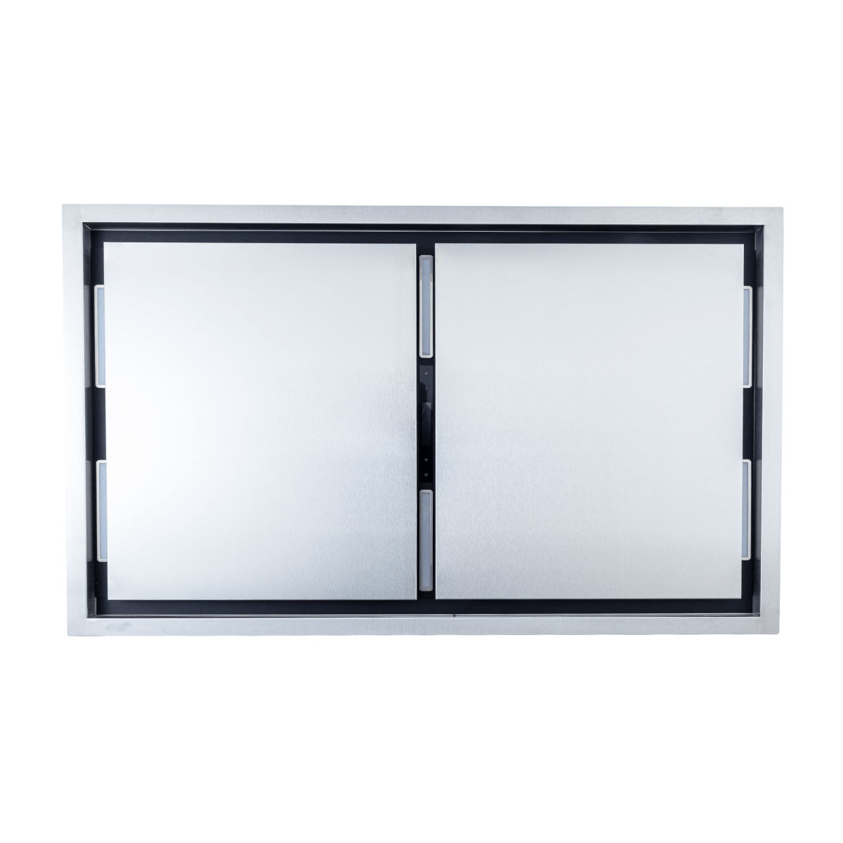 Proline PLFI 42" Ceiling Flush Mount Range Hood, stainless steel, 1200 CFM. Shown on white. ProlineRangeHoods.com.