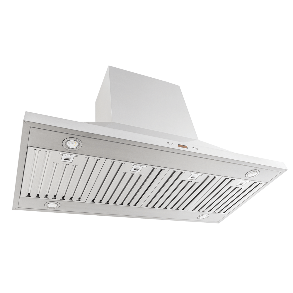 The Proline PLFI 520 island range hood has stainless steel, 600/1100 CFM, lights—see more at ProlineRangeHoods.com.