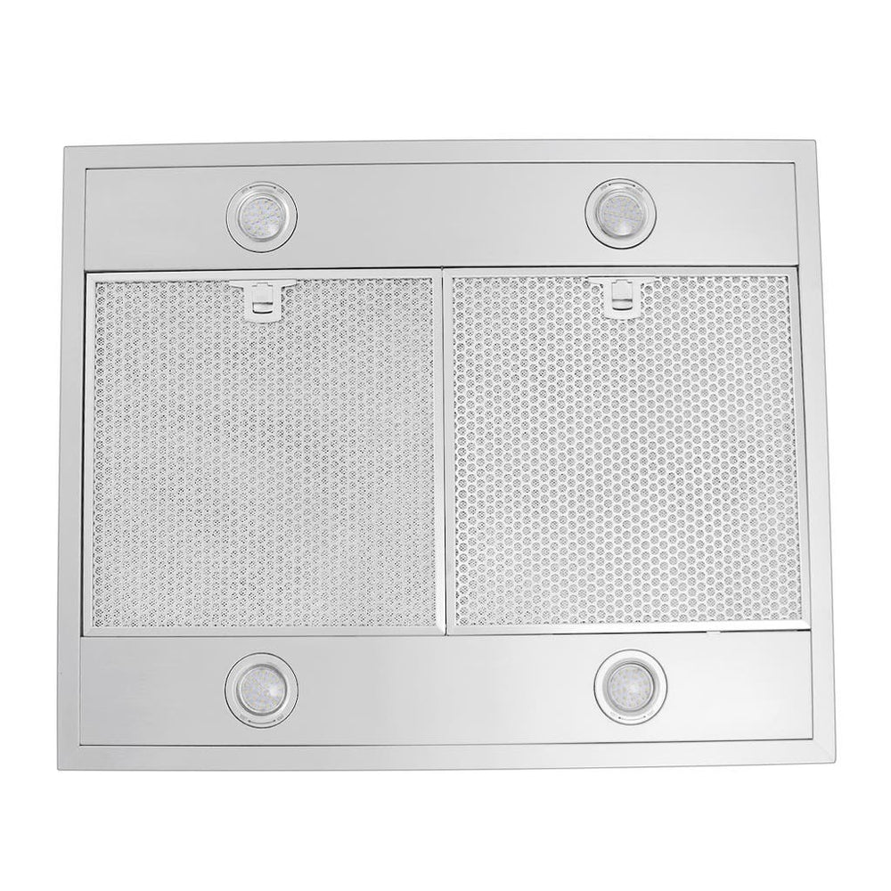 The Island Range Hood by ProlineRangeHoods.com, model PLFI 520, is ducted with stainless steel and airflow of 600 to 1100 CFM.